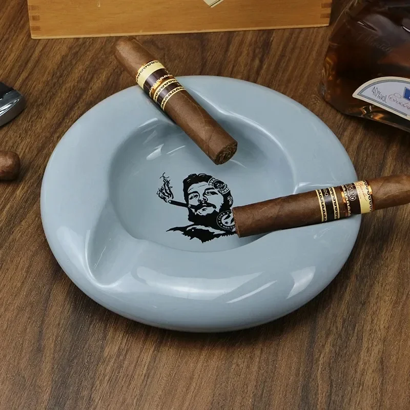 Ceramic Ashtray Outdoor with Three Holders for Cigars and Cigarettes Desktops Portable Travel Offices KTV Cigar Ashtray