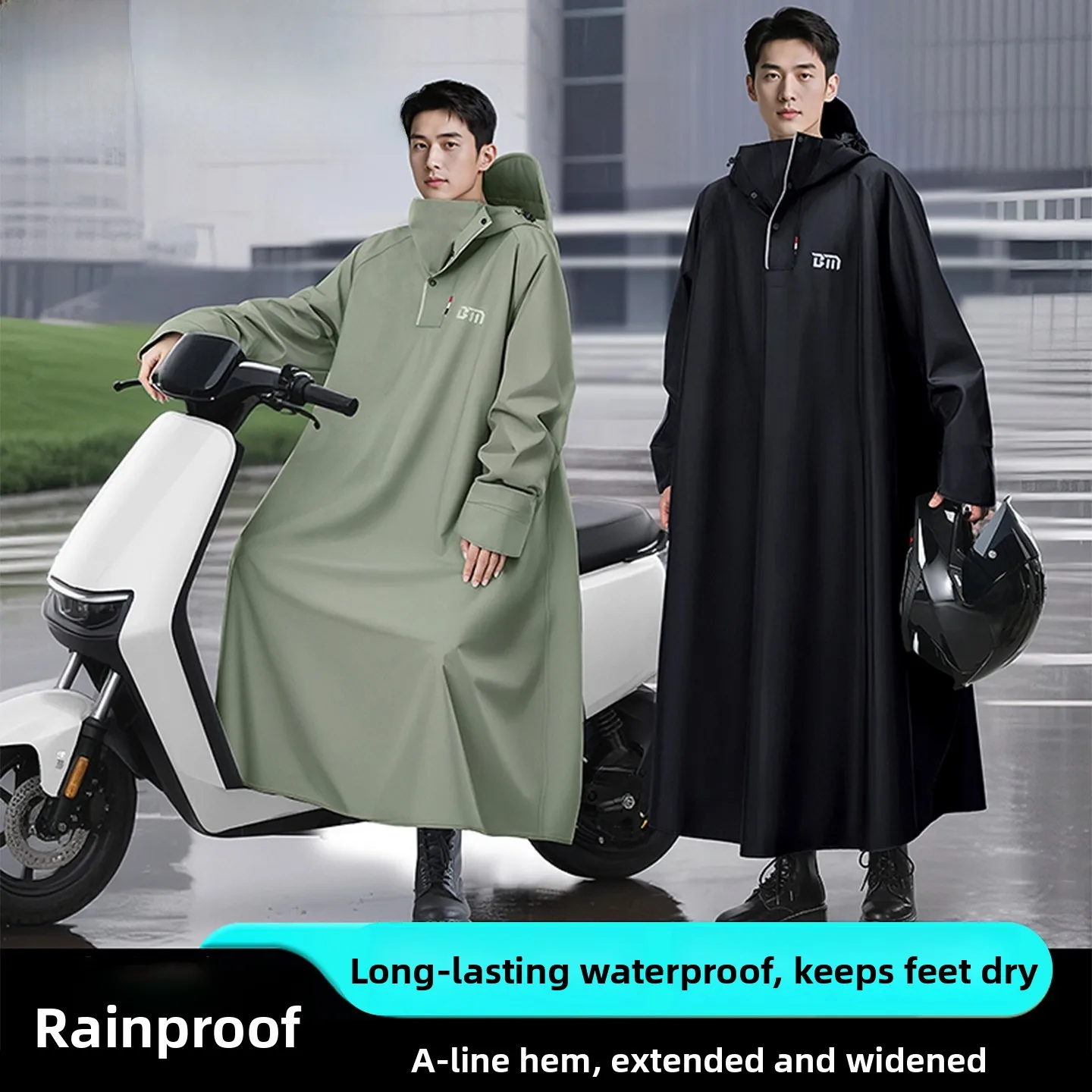 

Full-Length Men's Bike Raincoat Single-Person Wearable Waterproof Adult Rain Gear Modern Minimalist Commuting Outerwear