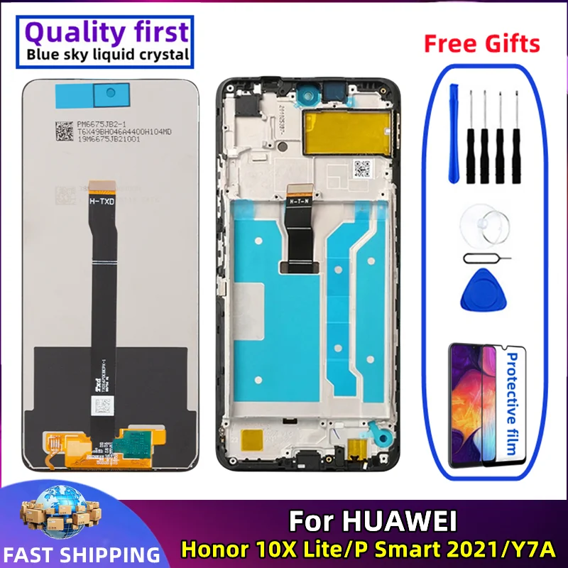 

LCD Display Touch Screen Digitizer Assembly Replacement, Original Frame, Huawei Honor 10X Lite P Smart 2021 Y7A