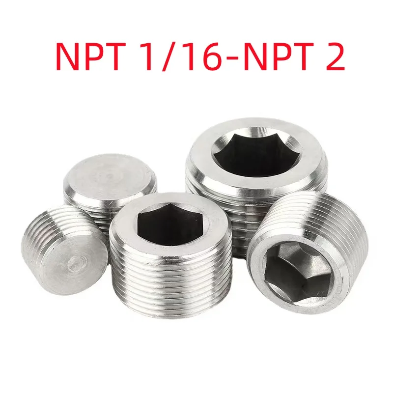 NPT Metric Male Therad 304 Stainless Steel Hex Socket Head End Cap Plug Pipe Fitting Adapter Connector