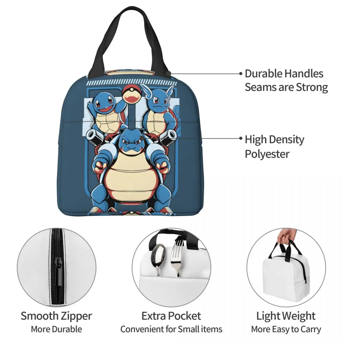 New Design Bento Boxes Evolution Water Turtle Leakproof Insulated Pokemon Office Lunch Bag For Boy Girl