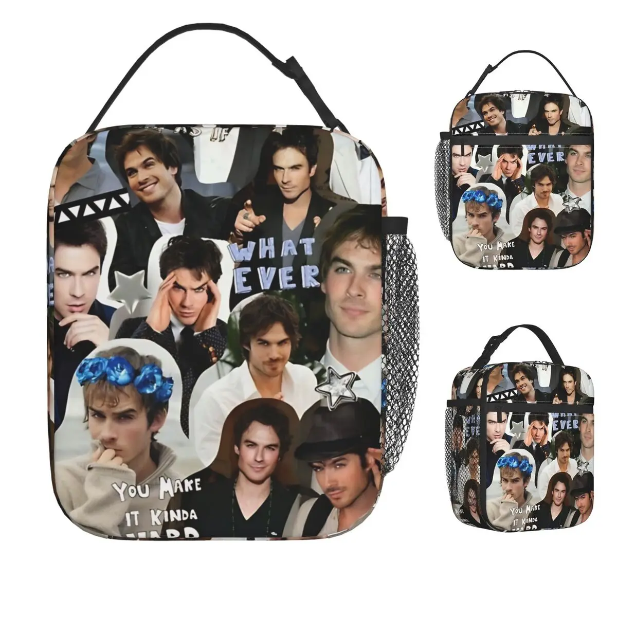 

The Vampire Diaries Damon Salvatore TV Series Lunch Bag Casual Lunch Box For Girls Portable Cooler Bag Print Tote Food Bags