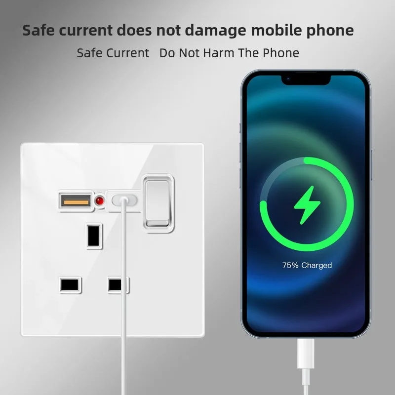 White Glass Panel British Standard Single Switch 13A Multifunctional Five - Hole USB European French 15A Socket 25A Switch
