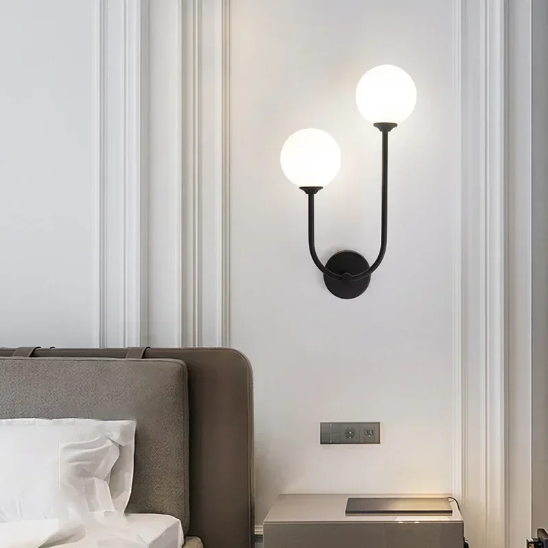 Modern Glass Lampshade Wall Lamps Bedroom Bedside Sofa Background Wall Interior Wall Sconces Entrance