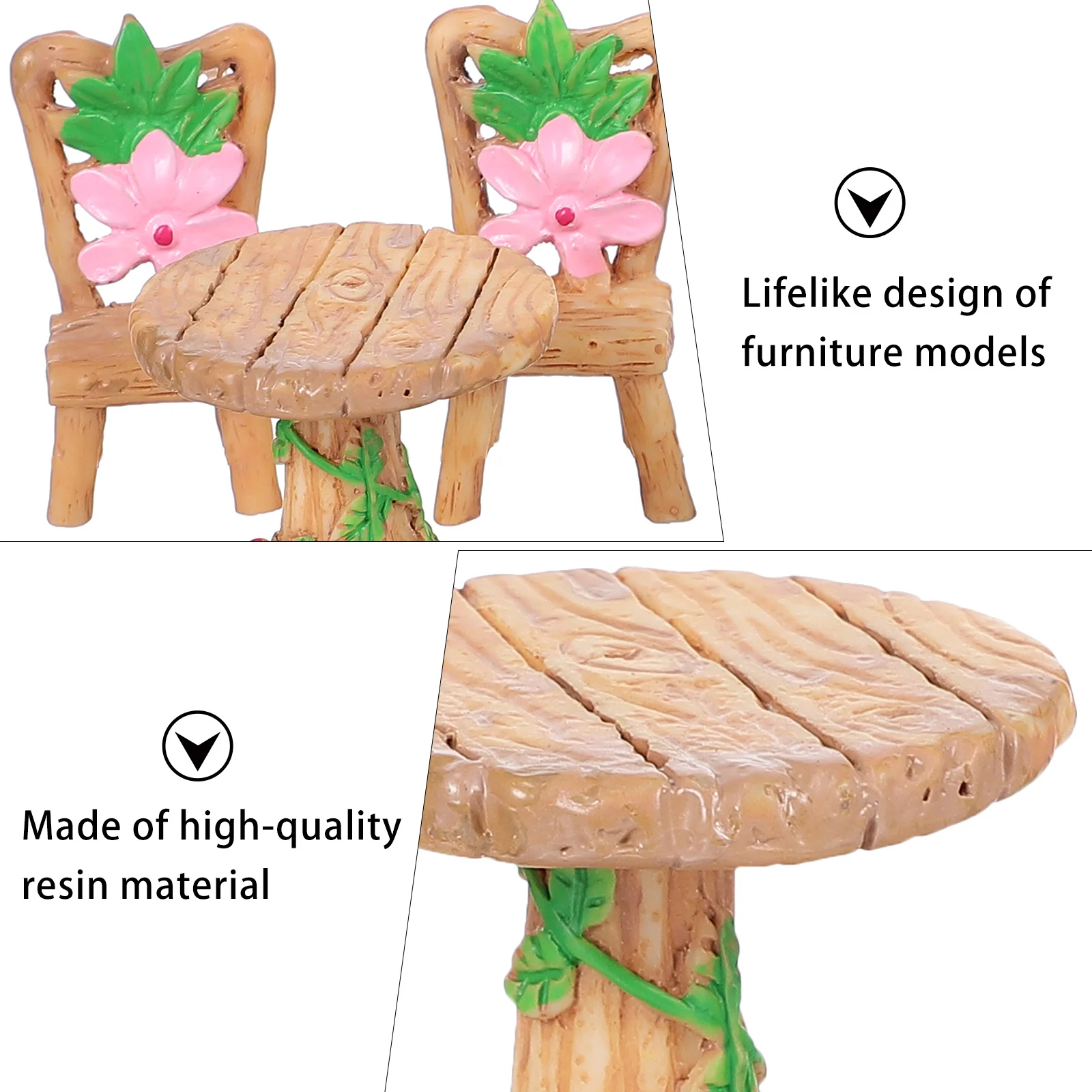 

2Sets Moss Mini Landscape Adornments Resin Table Chair Decor for Home Desktop Potted Plant Miniature Landscape