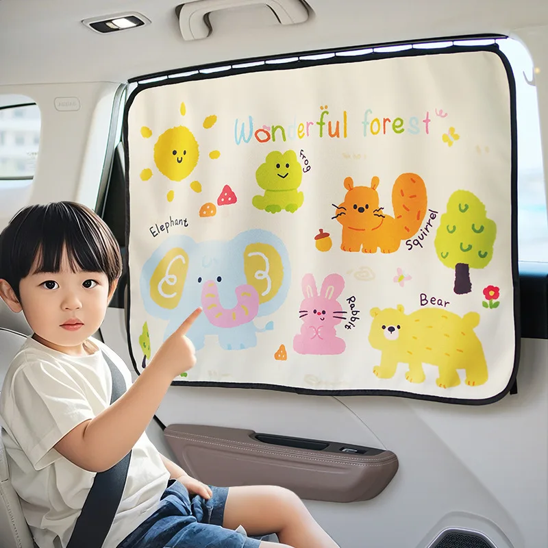 

Cartoon Car Sunscreen Curtain Cute Side Window Sunshade Cover Track type UV Protection Children Sunshade Blocking Accessories
