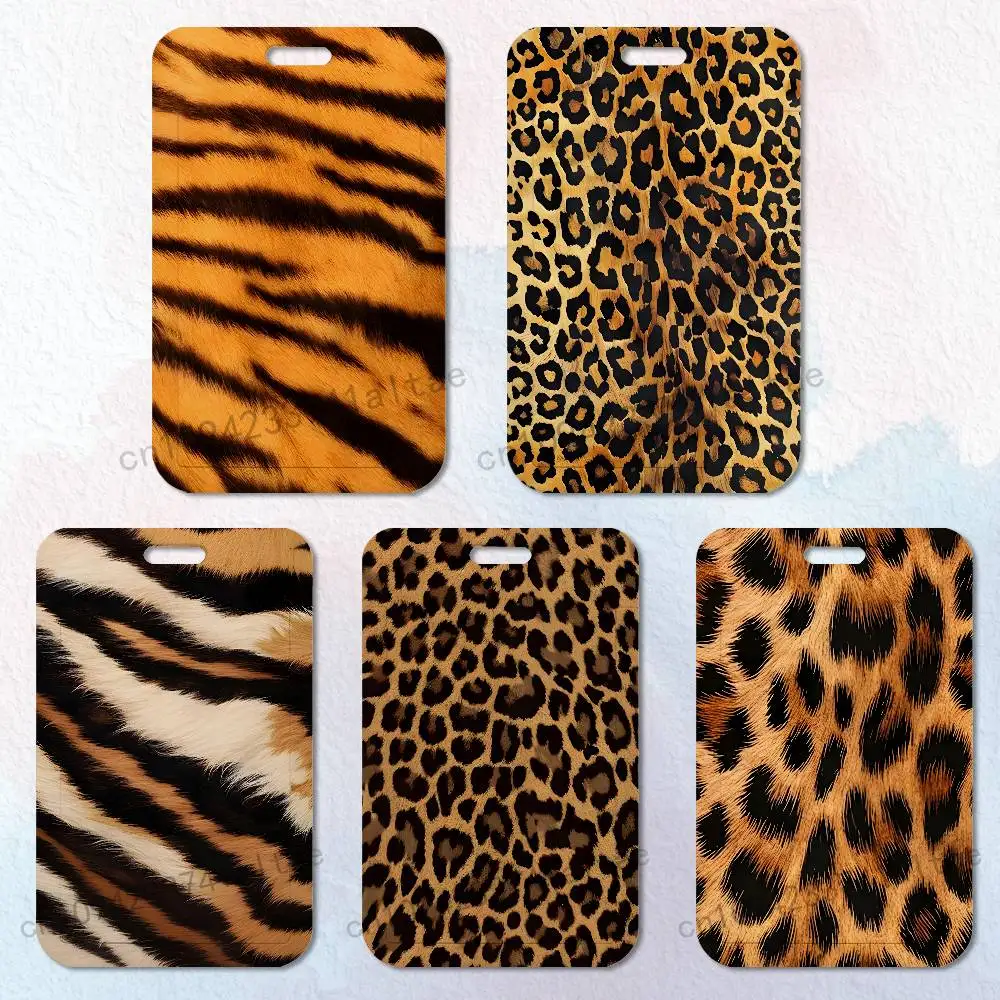 

Fashion Tiger Leopard Print Badge Holder Pass Bus Work Card Cover Chest Pocket Students Gift ID Card Holder