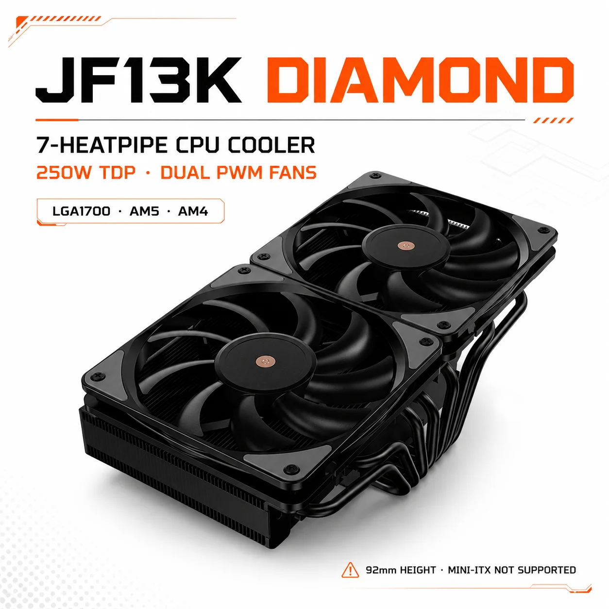 JF13K DIAMOND ARGB CPU Air Cooler 7 Heatpipes Dual PWM Fans 250W TDP for Intel LGA1700 1200 AMD AM4 AM5
