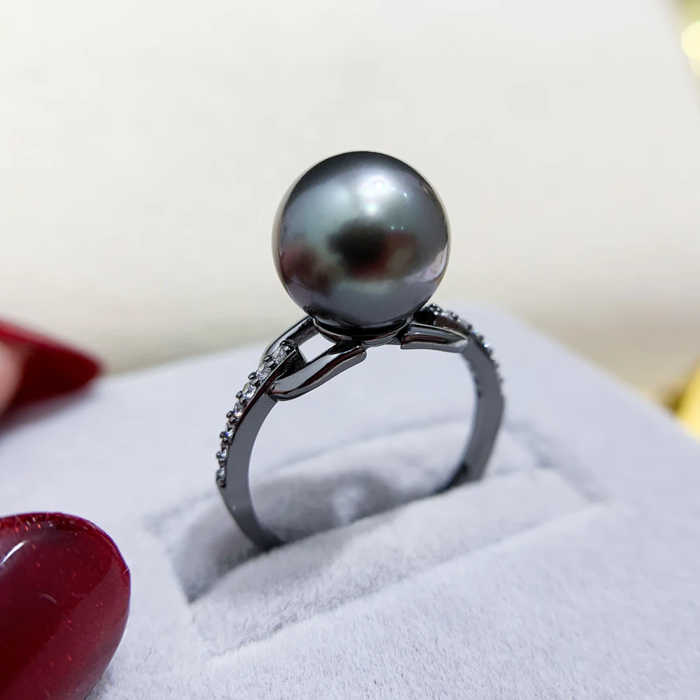 DIY Pearl Accessory S925 Sterling Silver Ring Holder Stylish black silver holder with 8-12mm circle