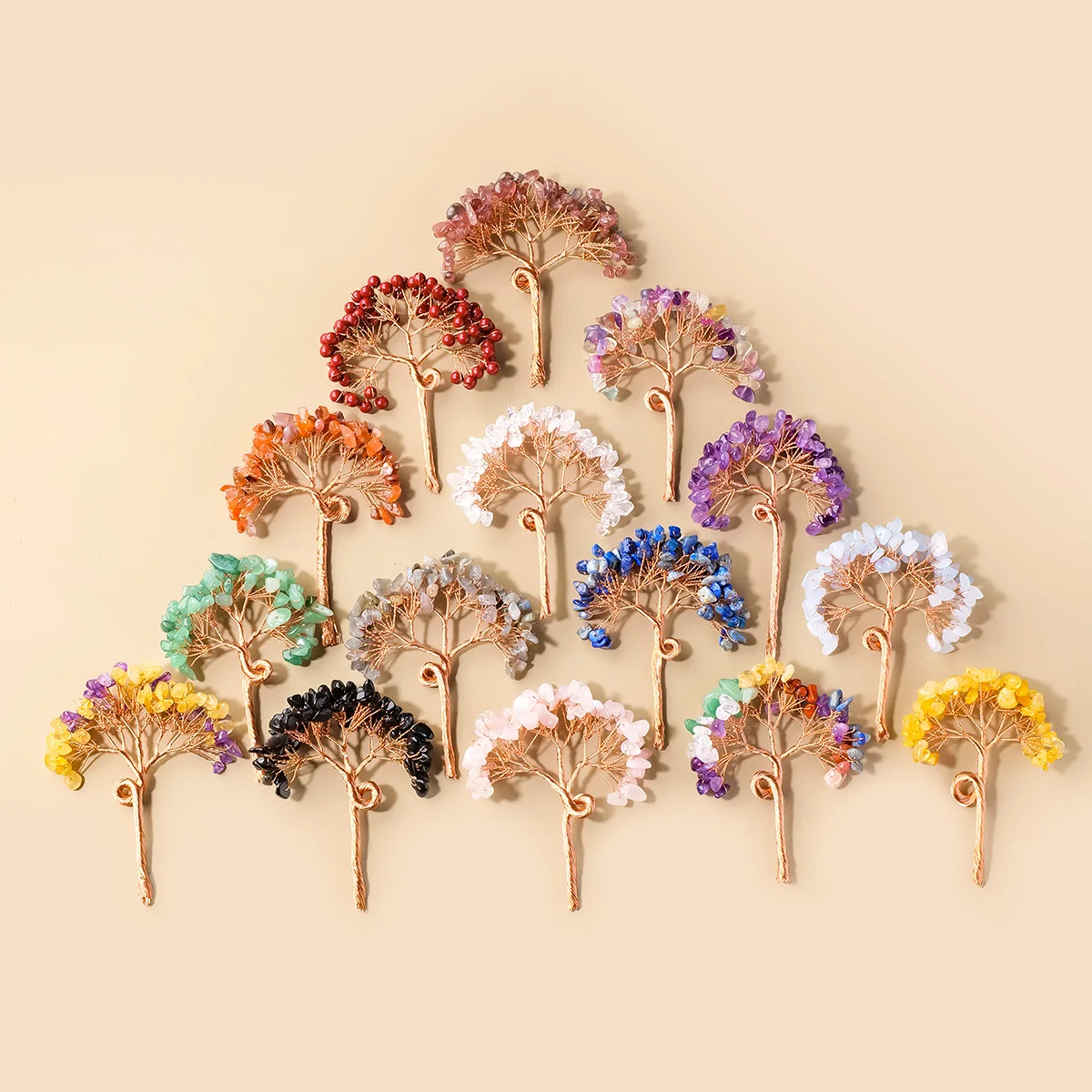 1Pc 81 Beads Natural Crystal Chips Tree Head Semi-finished DIY Healing Tree Craft Decor DIY Home Decor Ornaments