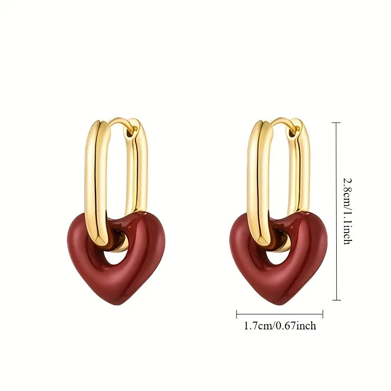 الرجعية رومانسية النبيذ الأحمر القلب قلادة أقراط للنساء حفل زفاف بنات الأزياء والمجوهرات هدية عيد الميلاد الملحقات