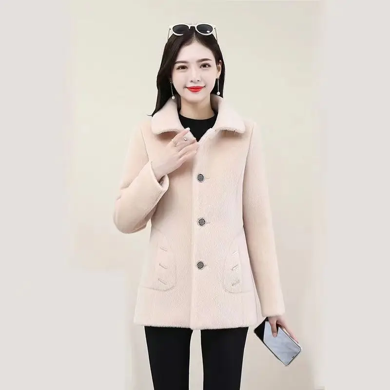 Imitation Lamb Wool Small Fragrant Style Short Jacket for Women\'s Mothers Autumn and Winter New Styles Small Versatile Jackets