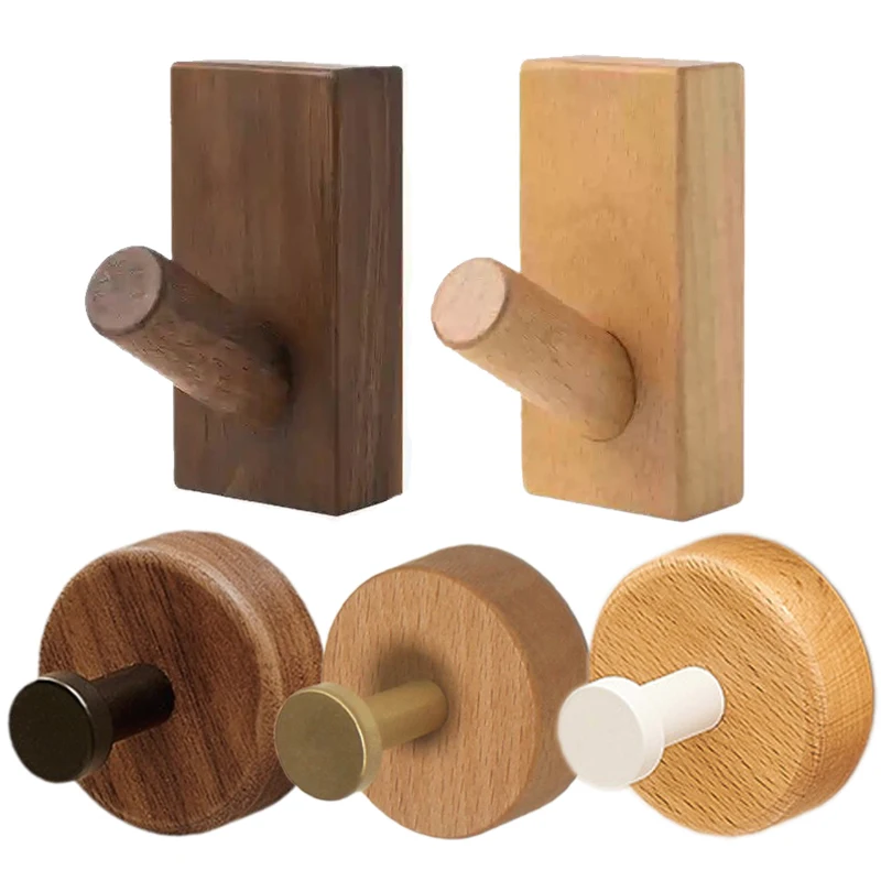 

Creative Walnut Wood Hook Self-adhesive Wall Hook For Bathroom Kitchen Bedroom Towel Key Coat Storage Hanging Hanger Hooks
