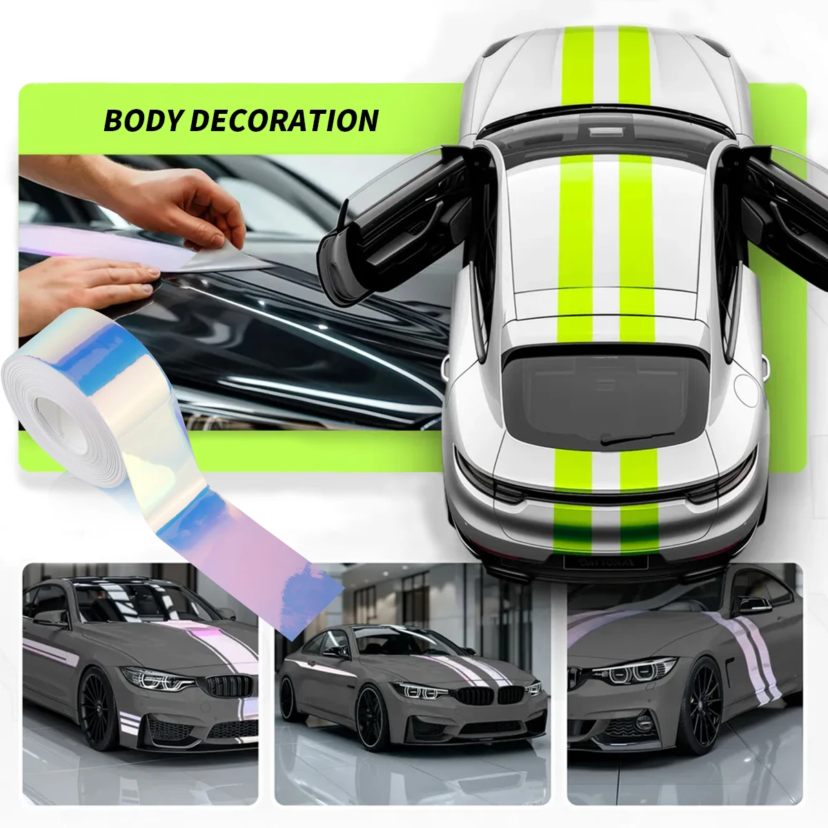 Glossy Colored White Black Powder Vinyl Sticker Self-Adhesive Waterproof Decoration Engine Hood Motorcycle Decal Car Design