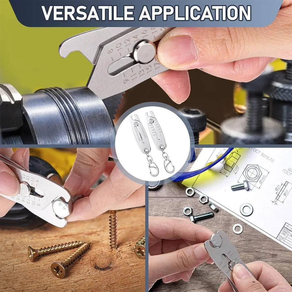 Portable Precise Thread Size Checker Keychain Bolt Size Finder Keychain Nut and Bolt Thread Gauge Identifier