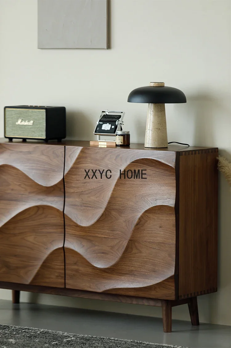 Living Room Locker Solid Wood Multi-Functional Shoe Cabinet Large Capacity Integrated Wave Sideboard Cabinet