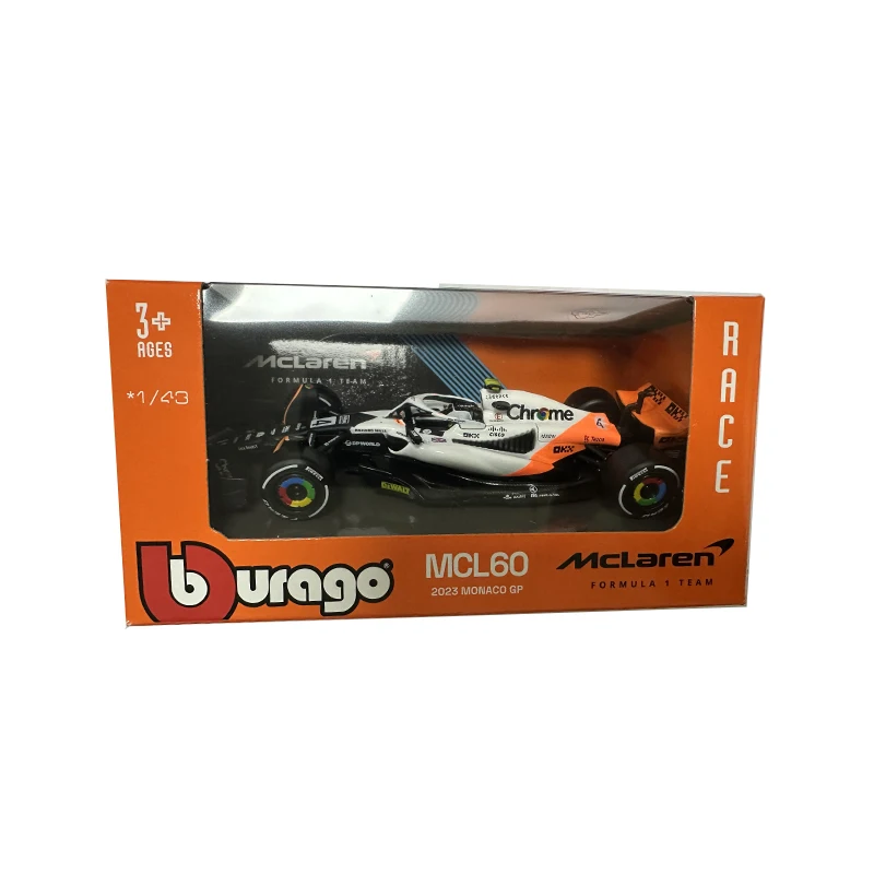 New  Bburago 1:43 2023 2024 F1 Mclaren MCL38 MCL60 Monaco GP #4 Norris #81 Piastri Formula Car Model Gifts Singapore