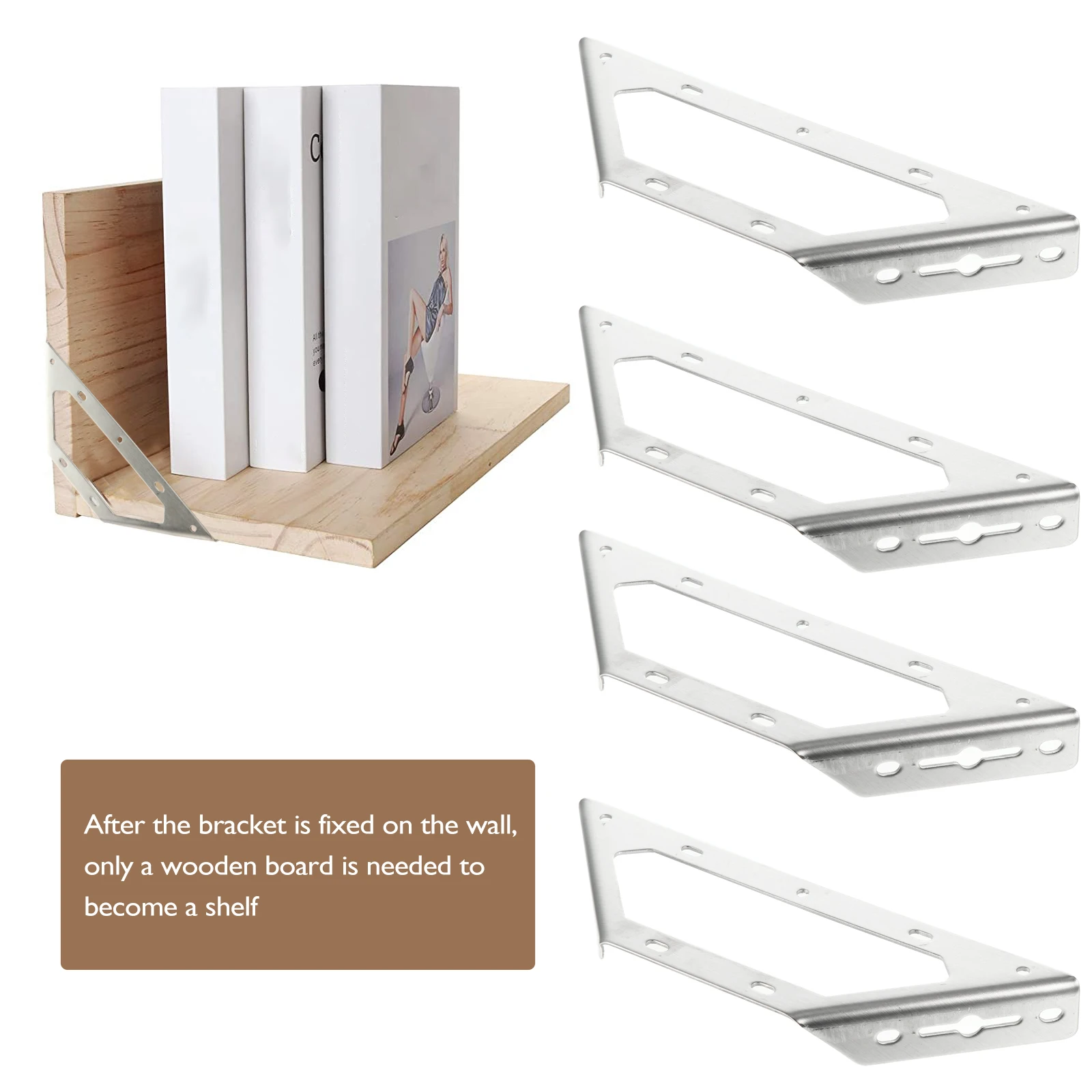 

4pcs Stainless Steel Corner Adjustable Support Multi-Hole Design Wall Bookshelf Microwave Joint Bracket Corner Angle