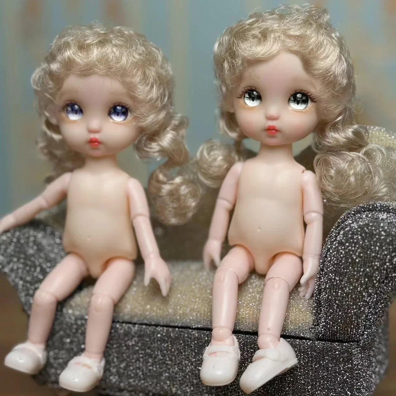 Kawaii Anime Eye 17cm Doll Yellow Curly Hair BJD Doll Children\'s Girl Toy Gift Daughter Gift