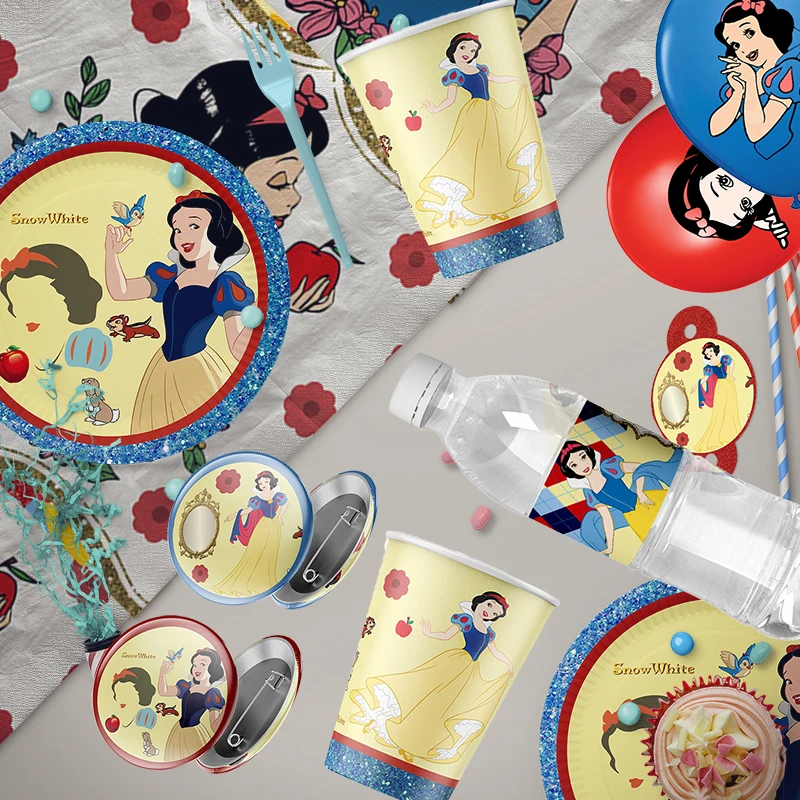 Snow White Birthday Party Set Cup Plate Napkins Tablecloth Cake Topper Balloons Disposable Tableware Baby Shower Supplies