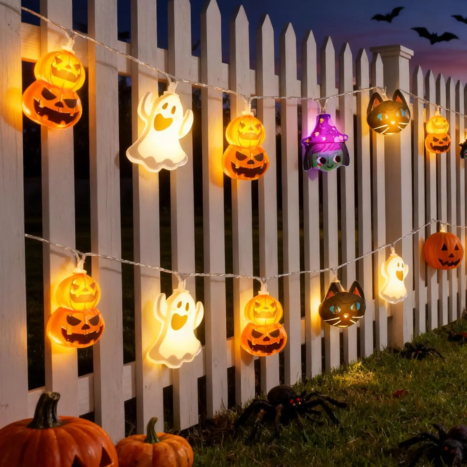 Halloween LED String Lights Pumpkin Ghost Mummy Cat Witch Skull Spider Web Lights Waterproof Indoor Outdoor Holiday Decor Light