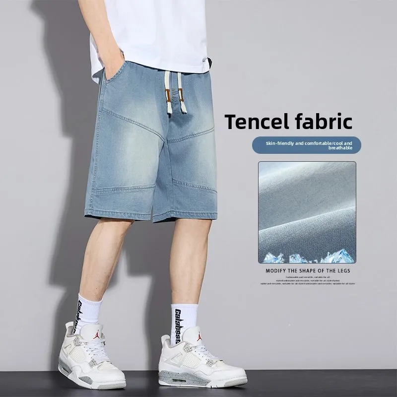 الصيف Y2K السراويل الفضفاضة للرجال 2025 جديد ليوسيل رقيقة جدا جان السراويل خمر واسعة الساق برمودا الهيب هوب الشارع الشهير الدنيم السراويل #2