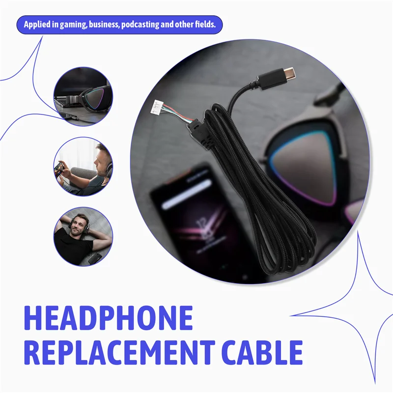 USB-C Gaming Headset Cord For ASUS ROG Delta/ROG Delta S Aux Wire Headphone Cable Line-TCES