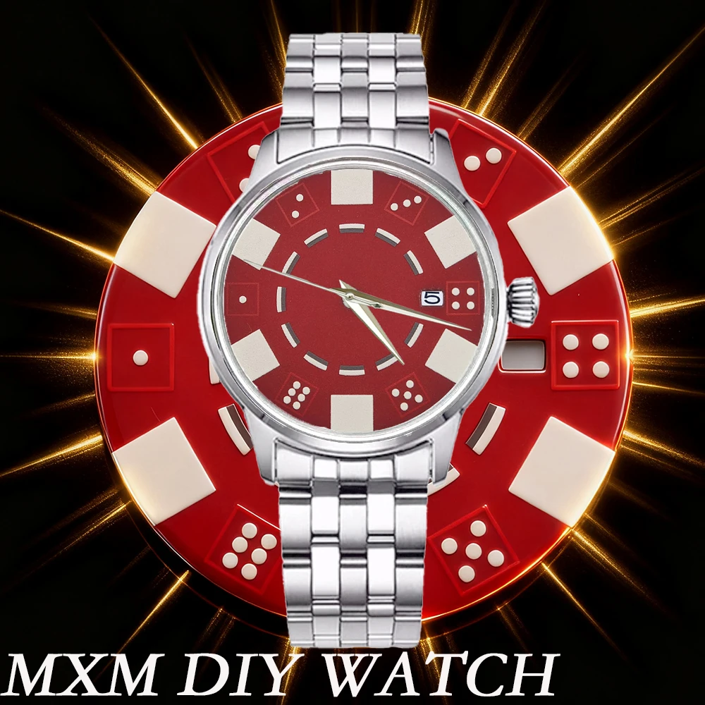 مخصص nh35 ساعة 40.5 مللي متر كوكتيل ساعة أوتوماتيكية للرجال nh35 حركة مزدوجة قبة مقاوم للماء ساعة من الفولاذ المقاوم للصدأ c3 ضوء