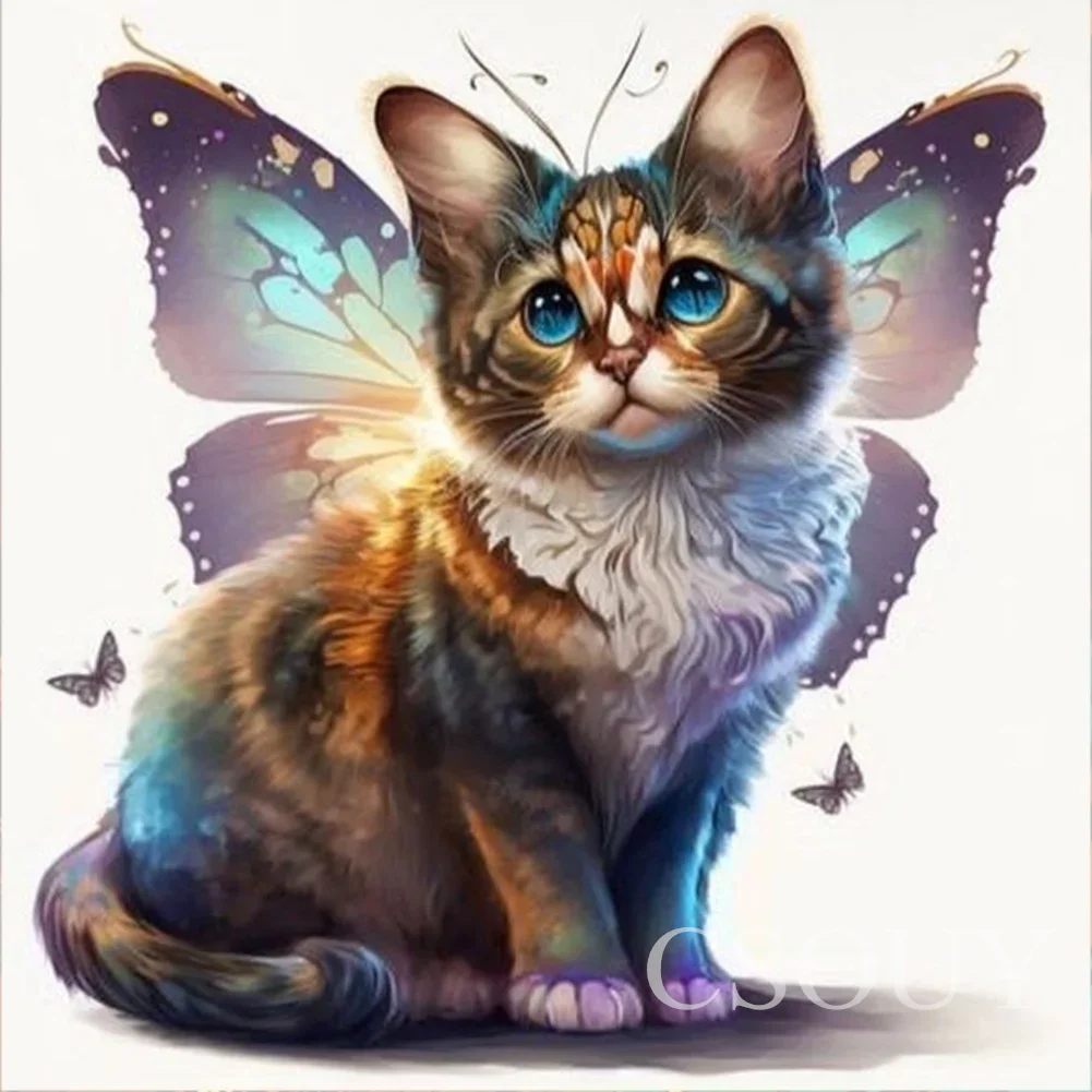 

Crystal Full Square AB Diy Diamond Painting Cross Stitch Winged Cat Animals Crystal Mosaic Embroider Needlwork Rhinestones Home