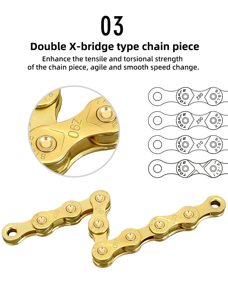 TOOPRE MTB Fahrradkette 1/ 6/7/8/9/10/11/12 Geschwindigkeit Gold Mountain Road Fahrradkette Galvanisierte und rostfreie variable Kette – Detail 17