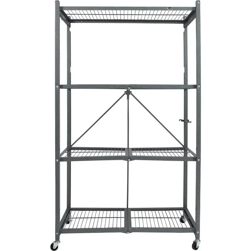 Origami 4 Tier Multipurpose Folding Storage Unit Organizer Rack with Lockable Wheels for Home, Office, Garage, and Kitchen, Gray