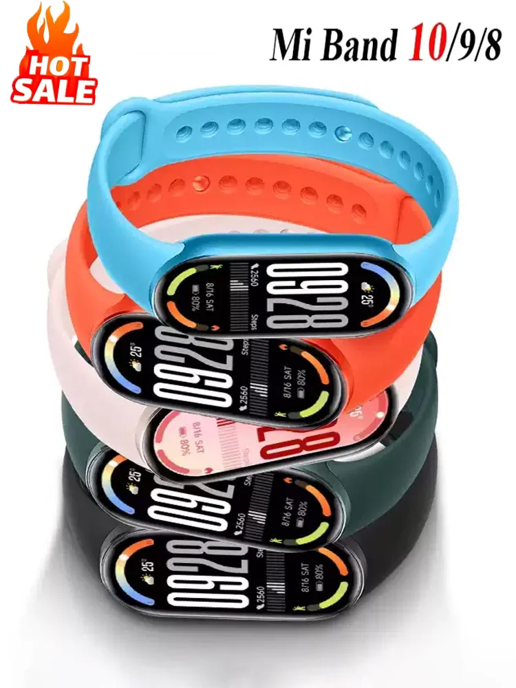 Silicone Strap For Xiaomi Mi Band 10 9 8 Sport Smart Watch Wrist Bracelet Original Band 9 Band 8 NFC WristBand Accessories Case