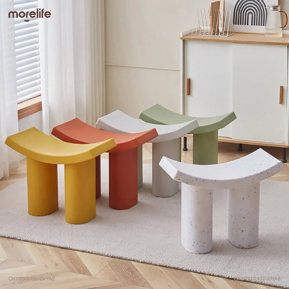 

Nordic Shoe Changing Stool Ottomans Modern Living Room Light Luxury Plastic Stools Small Flying Elephant Low Bench Furniture