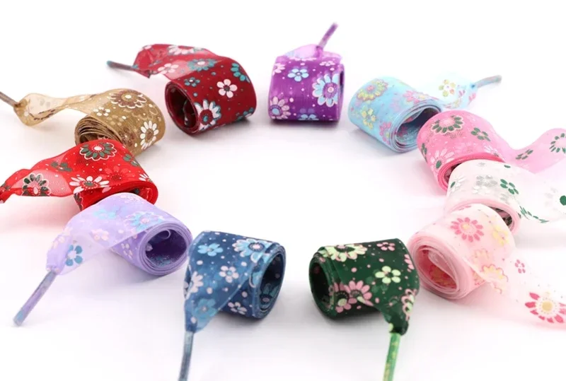 Snow Yarn Shoe Laces Printing Flat Shoelaces 2.5CM Width Ultra-thin Transparent Sports Shoelace Women Shoestrings 80/100/120CM