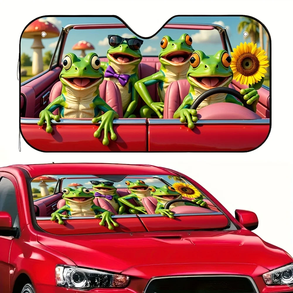 

1 шт., автомобильный солнцезащитный козырек с изображением лягушки в стиле фэнтези — яркий мультяшный дизайн лягушки и подсолнуха, сохраняет ваш автомобиль, прохладный и стильный, я