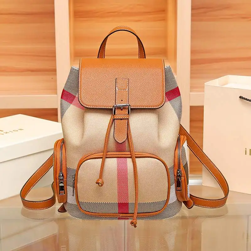 sac-a-dos-decontracte-grande-capacite-a-carreaux-pour-femme-sac-a-bandouliere-simple-et-tendance-en-polyester-avec-motif-imprime