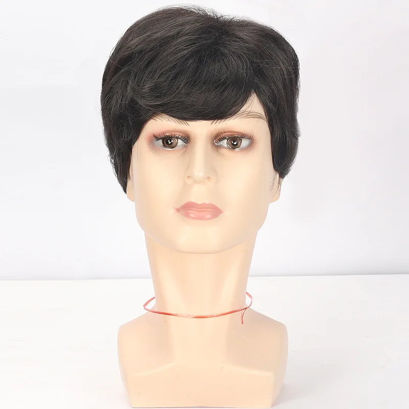 Fashion men natural color short straight hair chemical fiber wig mechanism headgear man wigs