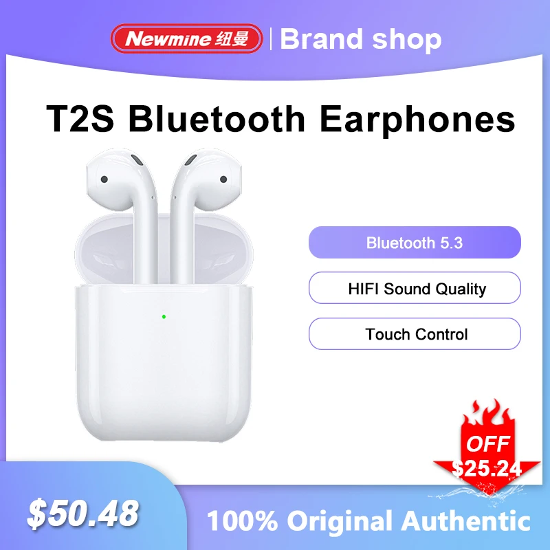 

Newmine T2S TWS Bluetooth 5.3 Earphones Sports Headset Wireless In-Ear Noise Cancelling Headset Stereo Sound Music Headphones