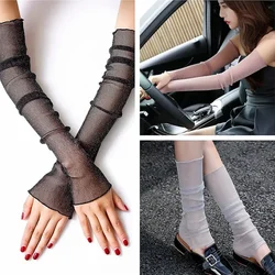 Women Summer Sun Protection Long Sleeves Chiffon Lace UV Thin Bike Breathable Cycling Gloves Driving Outdoor Sport Arm Sleeves