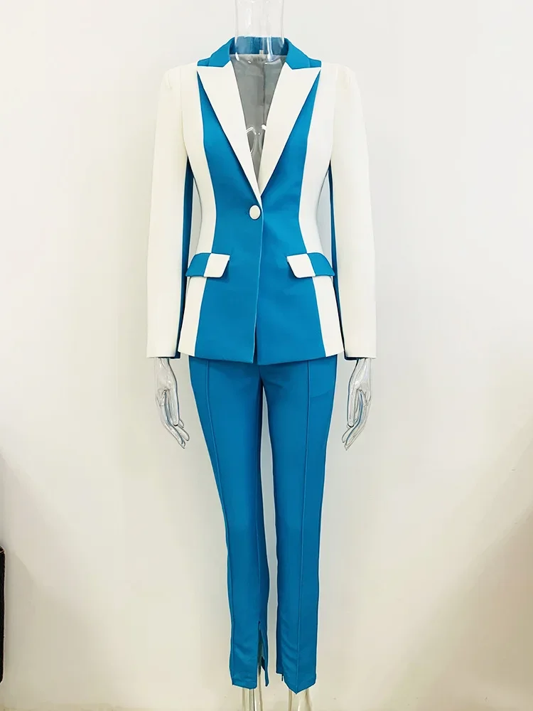 Women's Suit, Business Birthday Party, Dance Ball, Contrasting Colors, One Button Suit, Small Leg Pants Set, Two-piece Set