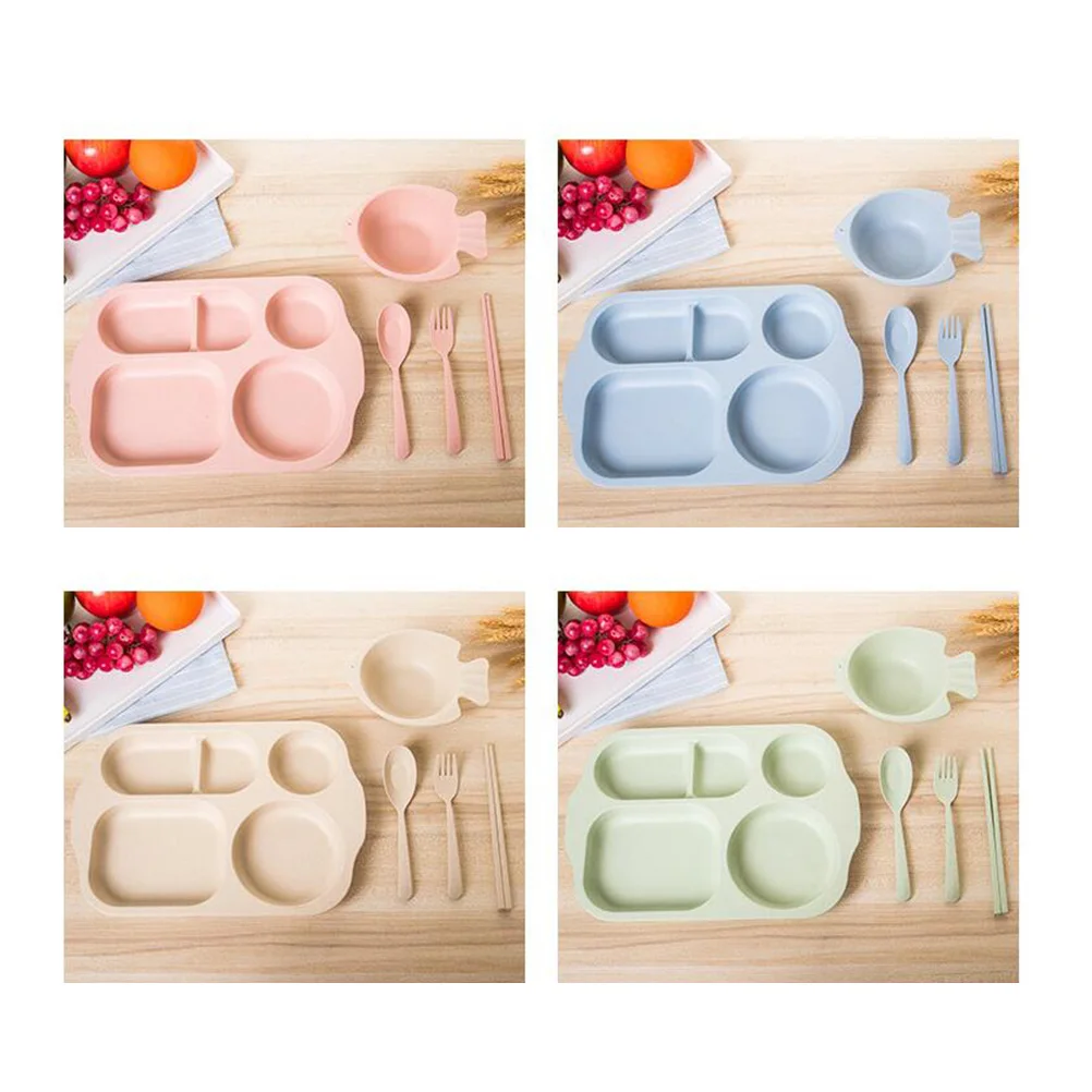 

5 Pcs Kids Dinner Plates Set Pink Children Cutlery Tableware Dividers Baby Feeding Bowls Food Plate Safe Easy Clean