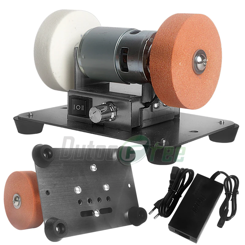 110V-220V Mini Grinding Machine Table Grinding Coarse and Fine Double Grinding Wheels Household Electric Grinding Polishing 100W