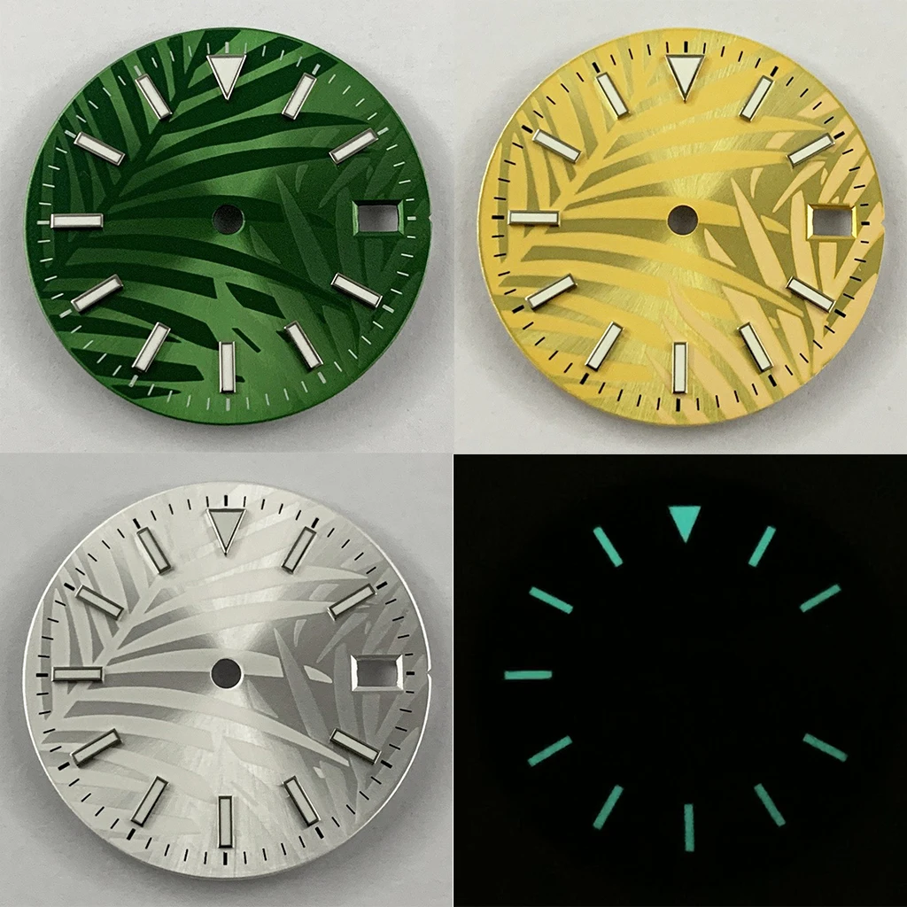 28.5mm Green Yellow Silver Watch Dial Blue Green Luminous for NH35/NH35A/4R/7S Movement Watch Faces Replacement Parts