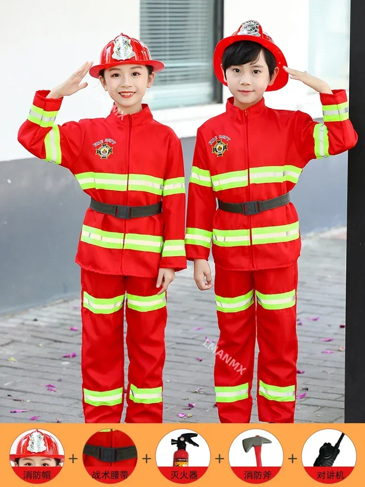 Firefighter Costume Kids Professional Hero Tool Clothing Halloween Cospaly Costumes Firefighting Suits Kids Performance Outfit