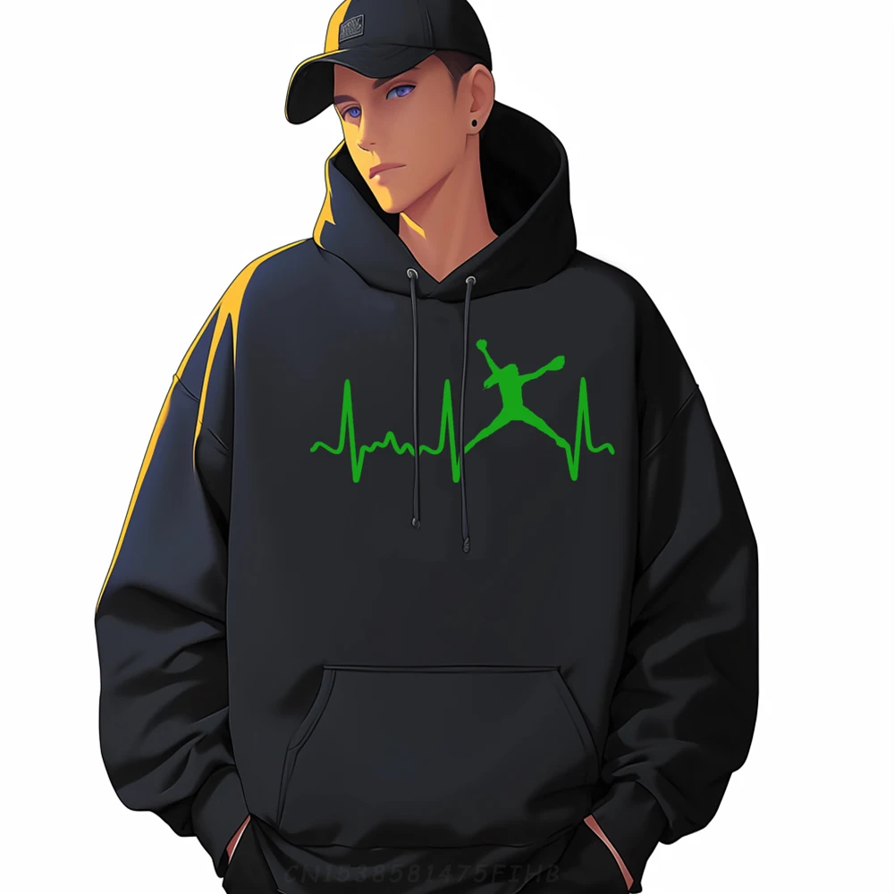 Green Softball Pitcher Heartbeat Graphic Pullover Hoodies Men's Winter Clothes Men Sweater Creative