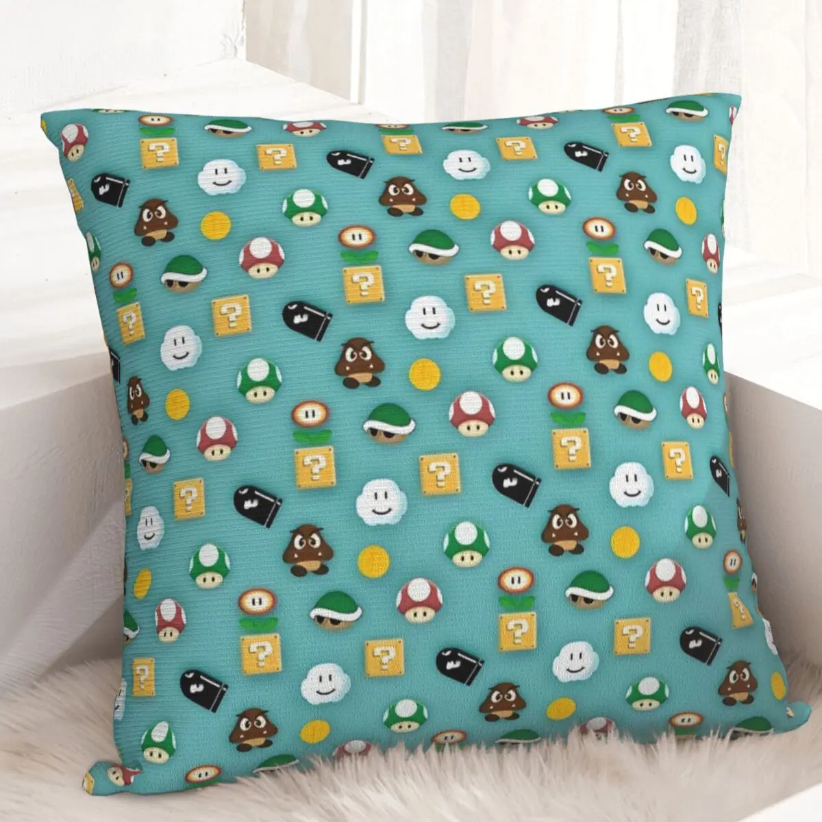 

Marios Square Pillow Case Cartoon Cushion Cover Funny Zippered Decorative Pillowcase for Home 18"