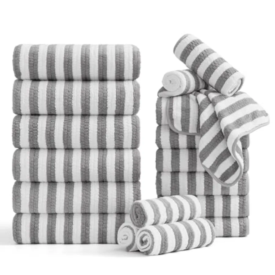 

18 Pcs Bath Towel Set, Include 6 Bath Towel Sheets, 6 Hand Towels and 6 Washcloths - Highly Absorbent Quick Dry Microfiber, Ult