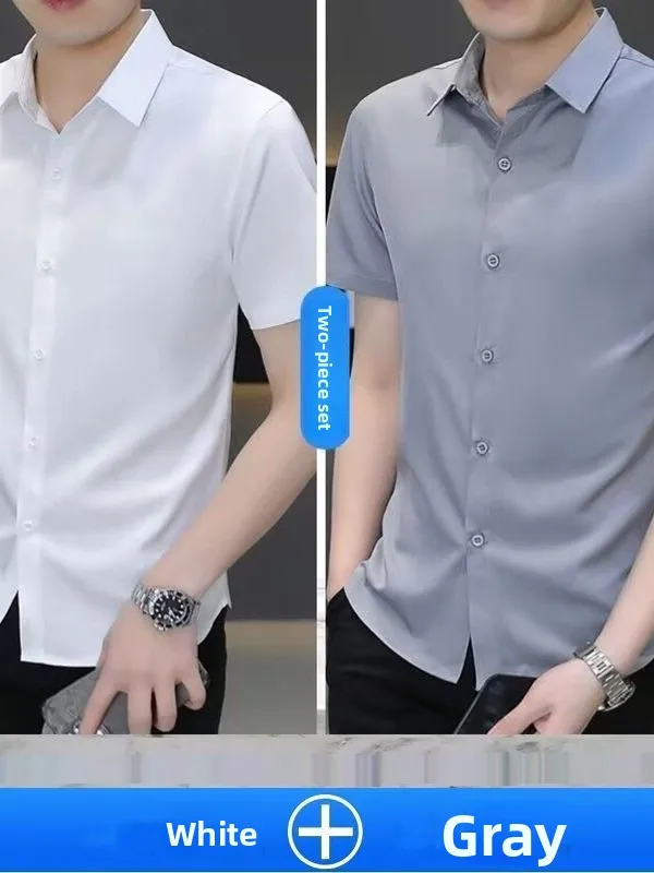 

Summer Men's Slim Fit Busin Casual Ice Silk No Iron Wrinkle Resistant ort Sve irt Stand Version Youth ular Thin