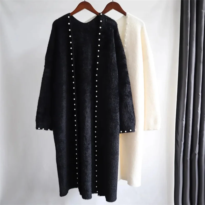 Koreaanse Vrouwen Losse Imitatie Nertsen Bontjas Dame Mode Vest Trui Herfst Winter Vrouwelijke Middellange Stijlen Gebreide Jas