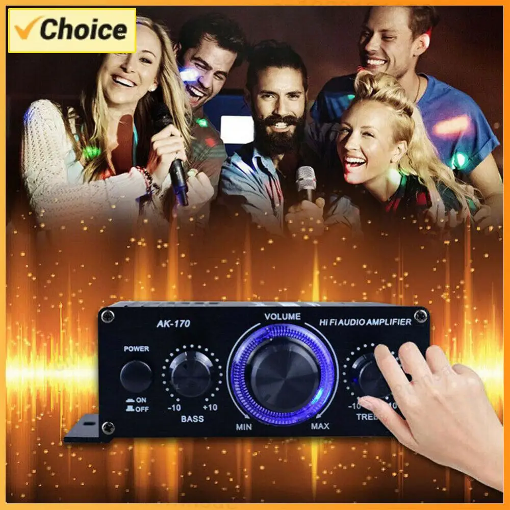 

Двухканальный усилитель мощности 200 Вт×2 AK-170 Hi-Fi с синей LED-подсветкой, регулятором и RCA-входом, 4-16 Ом, мини Hi-Fi усилитель для автомобиля и дома